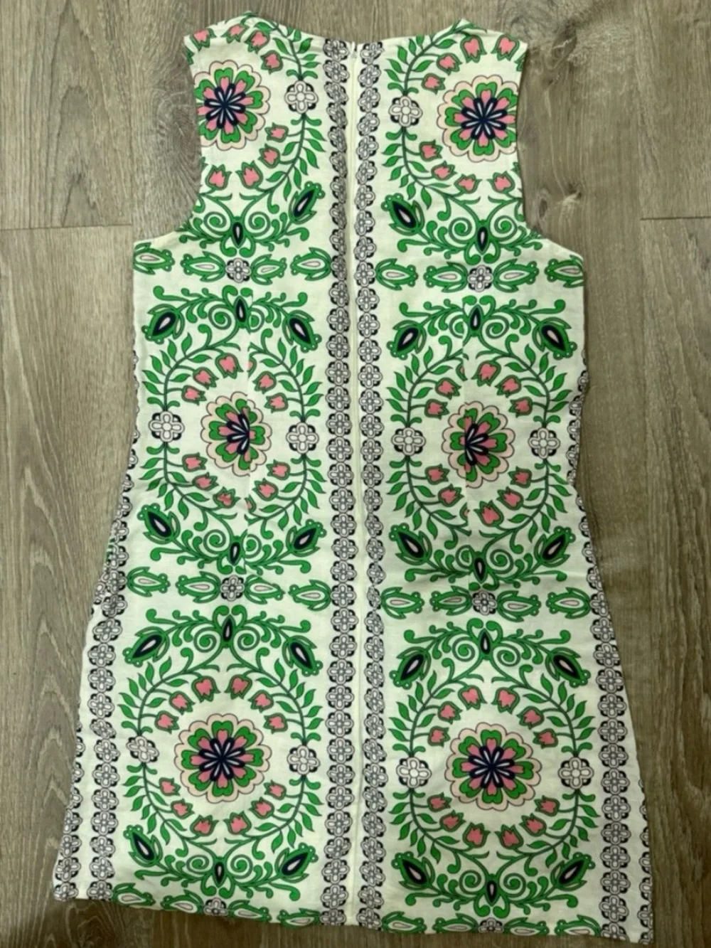 Tory Burch Green, White & Purple Printed Sleeveless Shift Dress